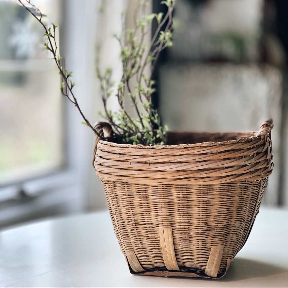 Vintage rattan wicker bamboo basket boho